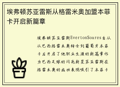 埃弗顿苏亚雷斯从格雷米奥加盟本菲卡开启新篇章