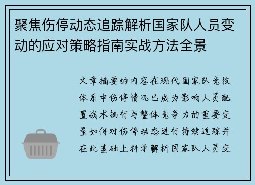 聚焦伤停动态追踪解析国家队人员变动的应对策略指南实战方法全景