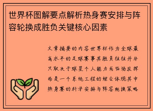 世界杯图解要点解析热身赛安排与阵容轮换成胜负关键核心因素 世界杯图解要点解析热身赛安排与阵容轮换成胜负关键核心因素